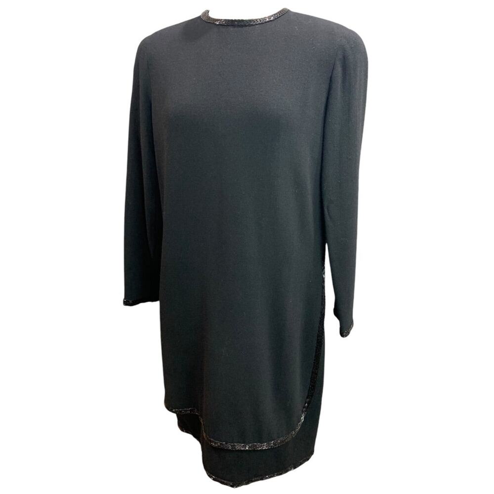 Size 10 Stanley Platos Martin Ross Shift Dress Black 1980s Vintage Wool